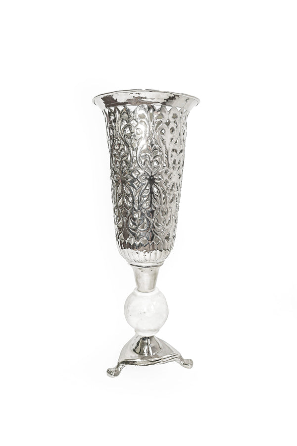 Nur Silverplated Brass and Marble Vase/ Candle Holder