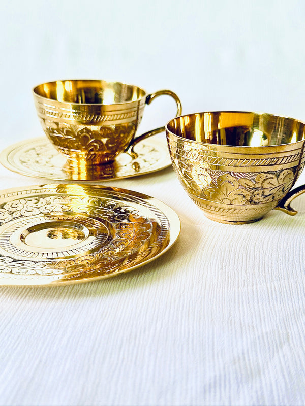 Pure Brass Qalamzani Cup & Saucer Set