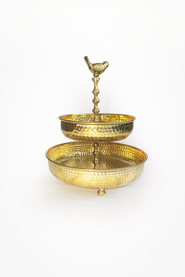 Two tiered bird bowl stand