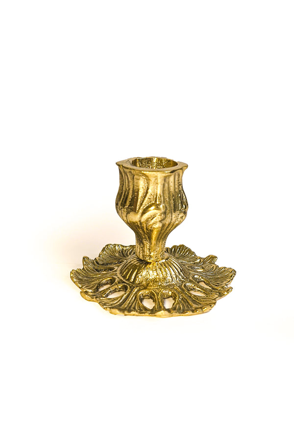 Golden Lotus Brass Candle Holder