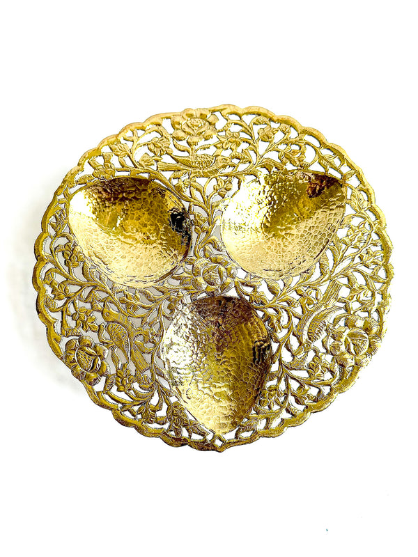 Zareen Three Compartment Brass Dry Fruit/Snack Dish