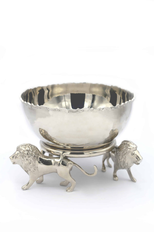 Brass Silverplated Lion Elevated Bowl