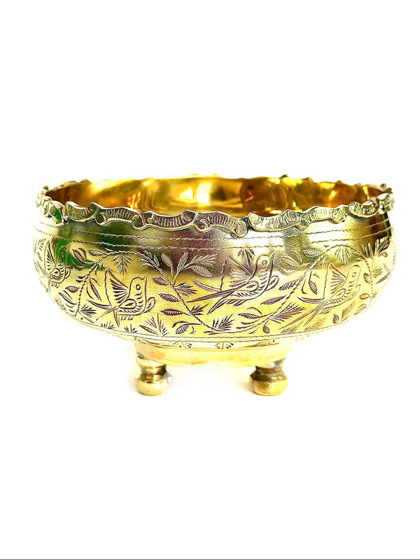 Bahaar Heirloom Brass Kalam Bowls with Bird & Floral Motif