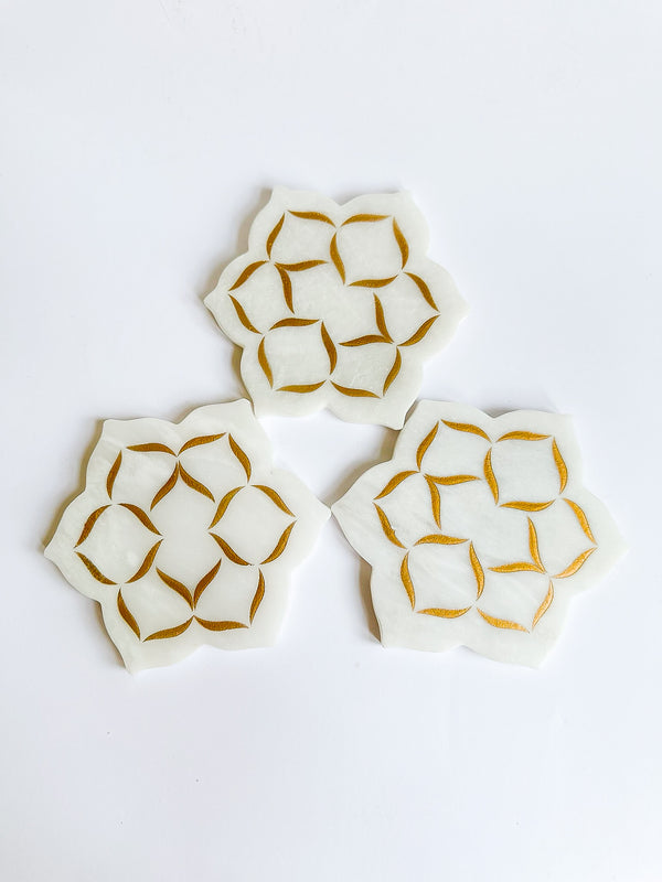 White Ziarat Marble Lotus Coasters